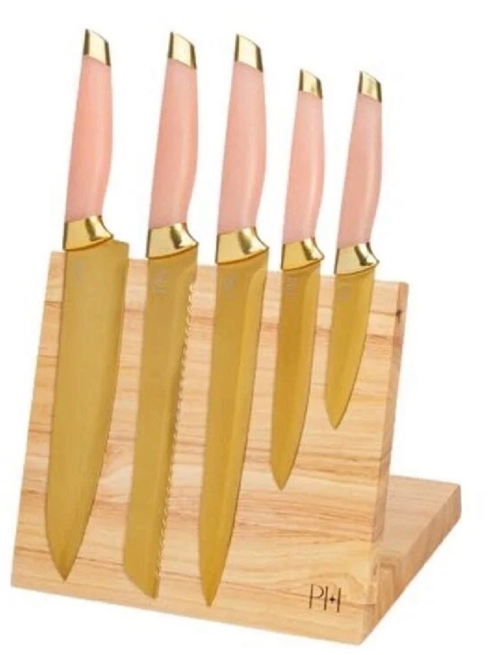Pink & Gold 5-Piece Knife Set with Wooden Block Paris Hilton Brand